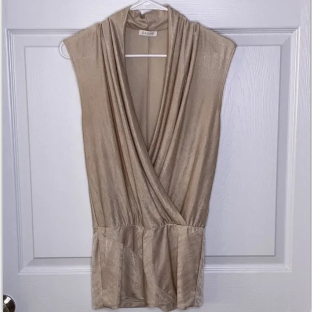 CACHE Sexy Gold Deep V-Neck Top Blouse size M